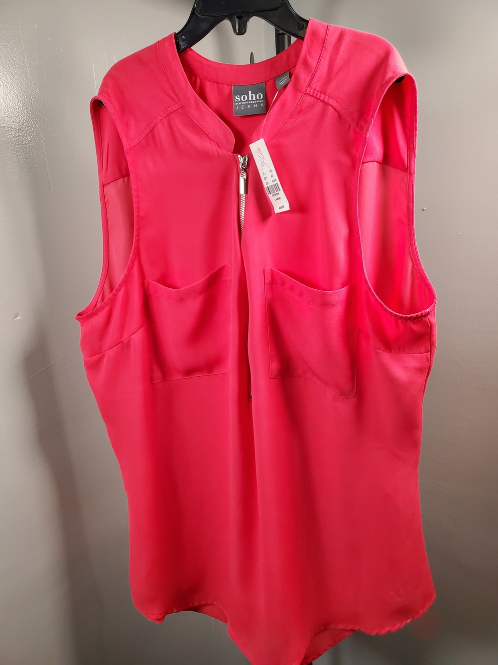 Soho Bright Pink Sleeveless Zip Front Blouse